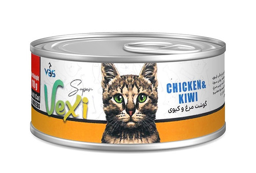کنسرو پته گربه وکسی با طعم مرغ و کیوی وزن 110 گرم