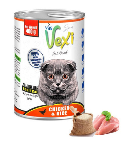 کنسرو پته گربه وکسی با طعم مرغ و برنج وزن ۴۰۰ گرم