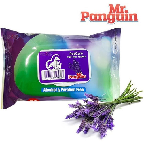 دستمال مرطوب پاکتی مستر پنگوئن 50 برگی (رایحه لوندر)